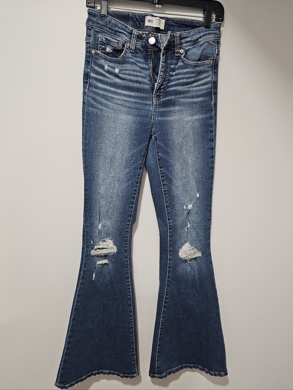 BKE Parker Women's Distressed Dark Blue Flare Jeans - Picture 3 of 5